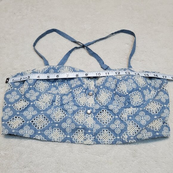 NWT American Rag Blue Chambray Boho Bohemian Beach Spaghetti Strap Cropped Top M - Picture 6 of 9